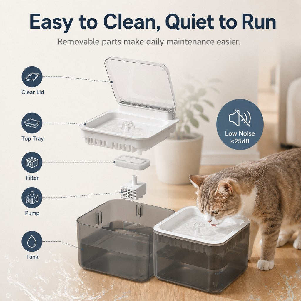 Malloren Smart Auto-Lid Cat Water Fountain for Busy Cat Parents - 3L Cordless Pet Water Dispenser with Dust Cover, Motion Sensor & Type-C Charging