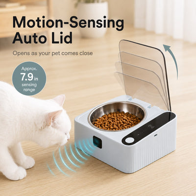Malloren Smart Motion Sensor Covered Cat Bowl for Cleaner Indoor Feeding - Auto Open Lid Helps Keep Food Covered from Dust, Hair & Flies