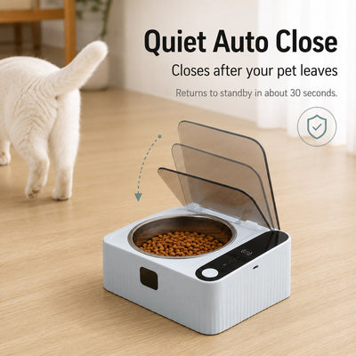 Malloren Smart Motion Sensor Covered Cat Bowl for Cleaner Indoor Feeding - Auto Open Lid Helps Keep Food Covered from Dust, Hair & Flies