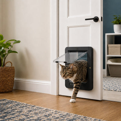 Malloren Smart RFID Cat Door for Litter Rooms & Pet-Only Spaces - Selective Access Pet Door to Help Keep Unwanted Animals Out