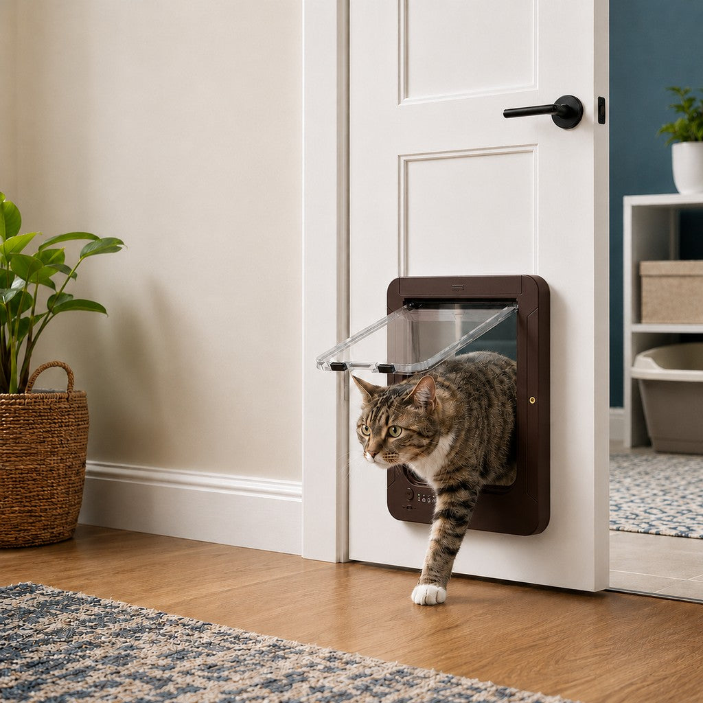 Malloren Smart RFID Cat Door for Litter Rooms & Pet-Only Spaces - Selective Access Pet Door to Help Keep Unwanted Animals Out