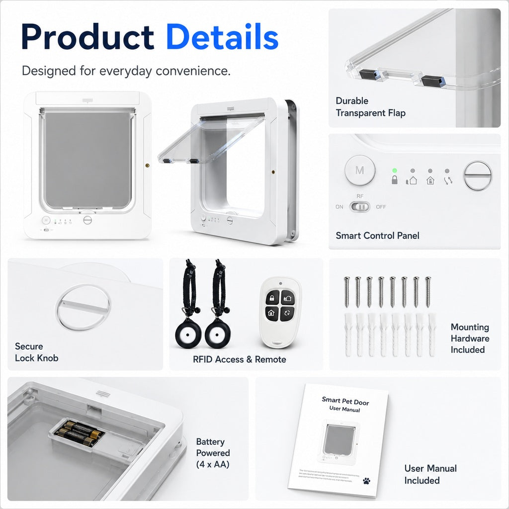 Malloren Smart RFID Cat Door for Litter Rooms & Pet-Only Spaces - Selective Access Pet Door to Help Keep Unwanted Animals Out