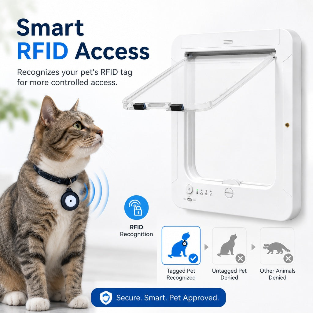Malloren Smart RFID Cat Door for Litter Rooms & Pet-Only Spaces - Selective Access Pet Door to Help Keep Unwanted Animals Out