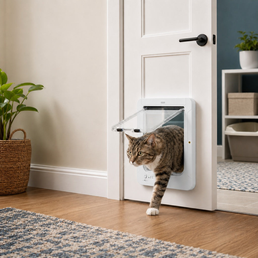 Malloren Smart RFID Cat Door for Litter Rooms & Pet-Only Spaces - Selective Access Pet Door to Help Keep Unwanted Animals Out
