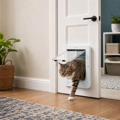 Malloren Smart RFID Cat Door for Litter Rooms & Pet-Only Spaces - Selective Access Pet Door to Help Keep Unwanted Animals Out