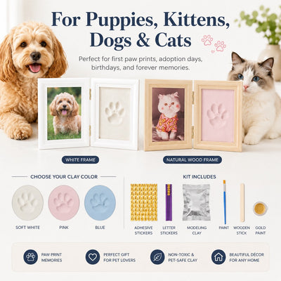Malloren Pet Paw Print Frame Kit for Dogs & Cats - DIY Keepsake Photo Frame for Home Display, First Paw Memories & Pet Loss Sympathy Gift