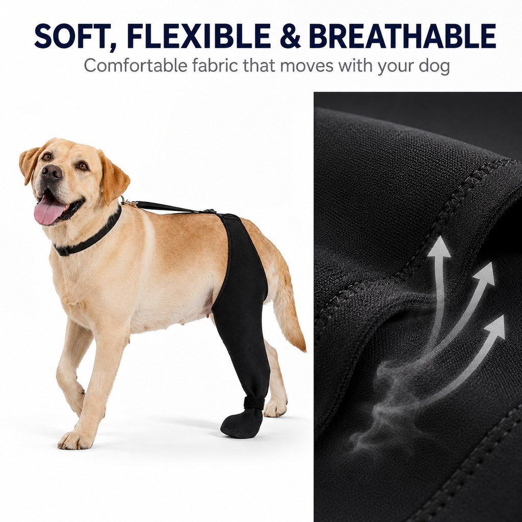 Malloren Adjustable Dog Rear Leg Recovery Sleeve with Paw Cover - Helps Limit Licking During Post-Surgery Rest
