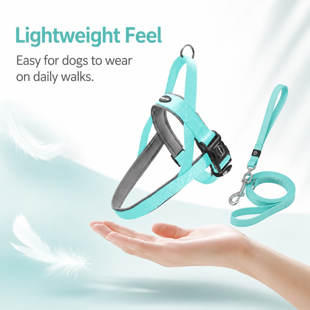 Malloren Quick-Fit Lightweight Dog Harness & Leash Set for Daily Walks - No-Choke Step-In Comfort with Secure Buckle & Back Control Handle