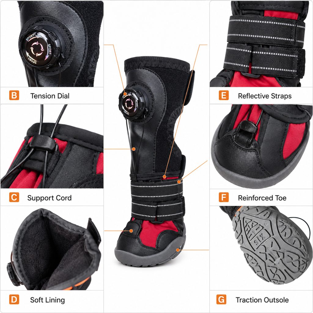 Malloren Adjustable Tension-Dial Dog Paw-Lift Support Boots – For Indoor Floors & Outdoor Walks, Paw Dragging & Scuffing Support