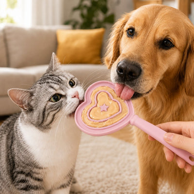 Malloren Heart Pet Licking Wand for Cats & Dogs - Handheld Soft Treat Feeder for Yogurt, Wet Food & Pumpkin Puree