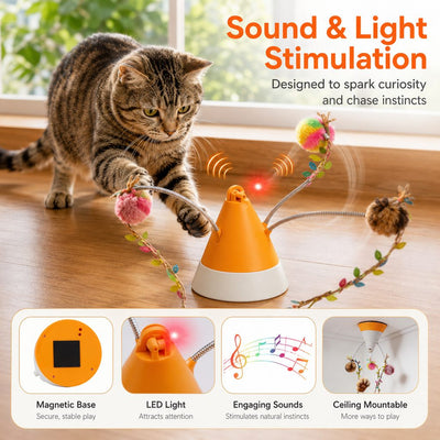 Malloren MiaSpin 360 Magnetic Rotating Cat Teaser Toy for Indoor Cats - USB-C Hands-Free Play to Beat Boredom
