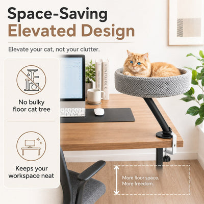 Malloren Desk Mounted Cat Bed Perch for Home Office - Space Saving Elevated Cat Lounger with Soft Breathable Fabric for Cats to Relax Beside Your Workspace