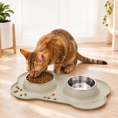 Malloren Spill-Proof Dual Pet Bowl for Cats & Dogs - Mess-Free Food & Water Station for Cleaner Floors