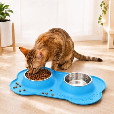 Malloren Spill-Proof Dual Pet Bowl for Cats & Dogs - Mess-Free Food & Water Station for Cleaner Floors