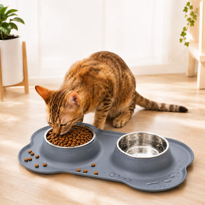 Malloren Spill-Proof Dual Pet Bowl for Cats & Dogs - Mess-Free Food & Water Station for Cleaner Floors