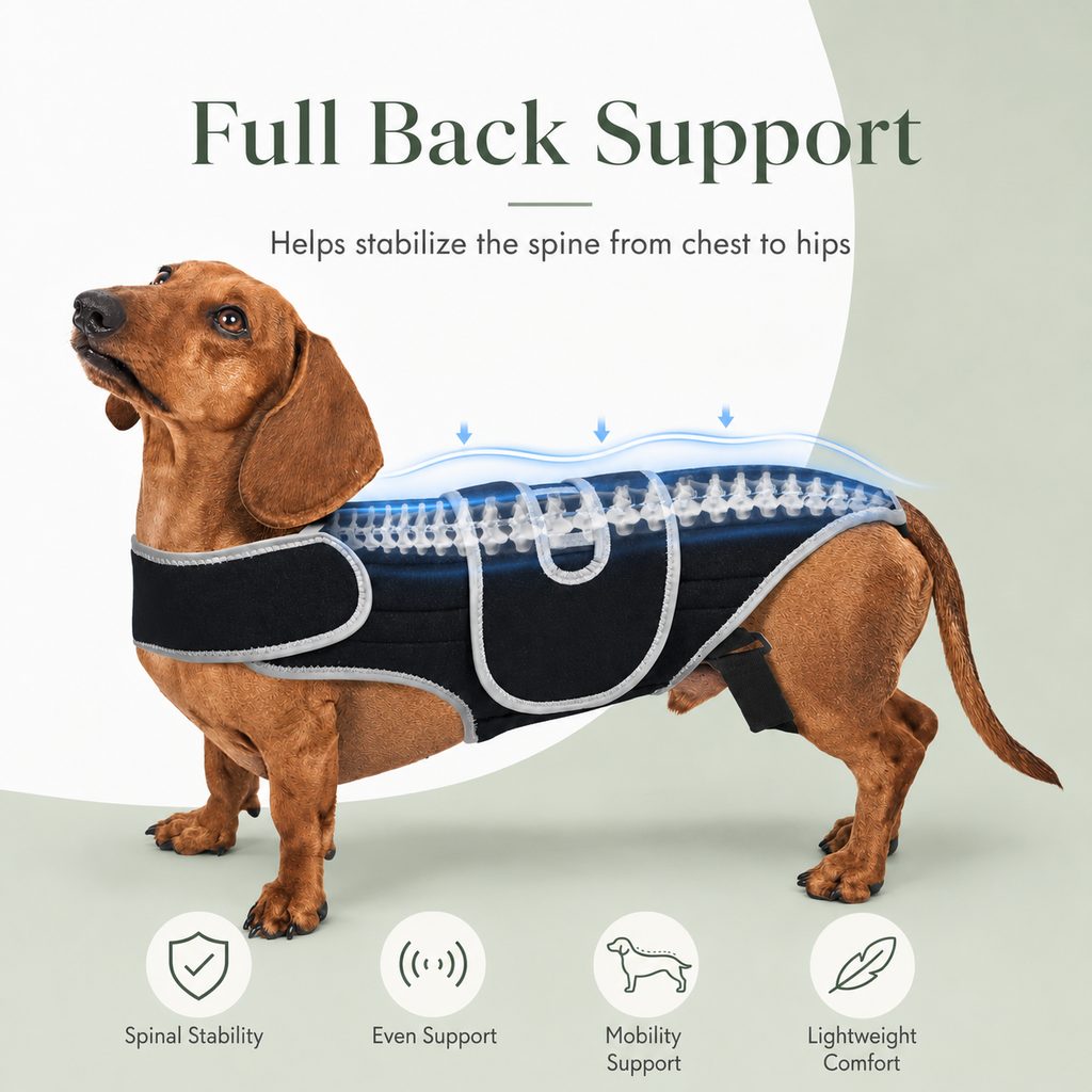 Malloren SpineGuard Dog Back Support Vest for Dachshunds & Corgis - Adjustable Spinal Support Brace for Senior Dogs, Recovery Days & Gentle Walks