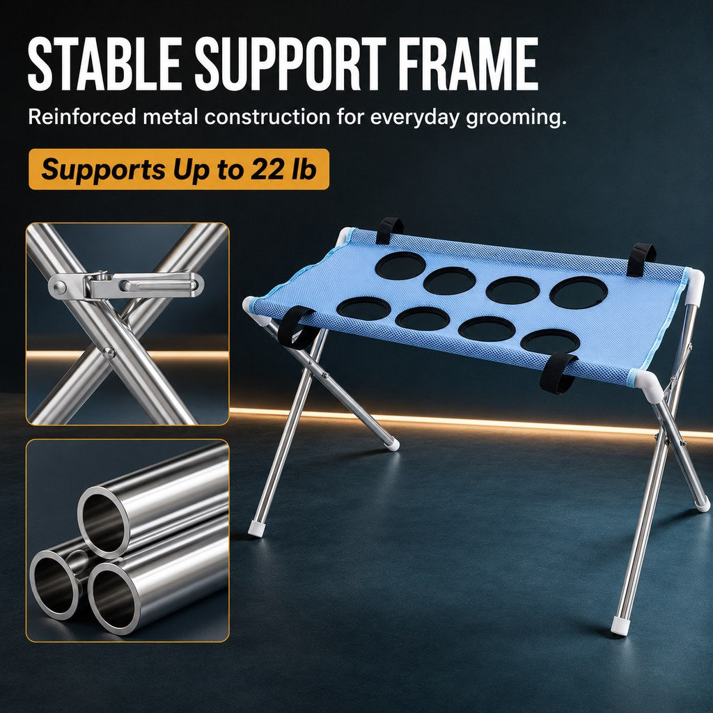 Malloren Foldable Pet Grooming Stand for Cats & Small Dogs - Bathing & Nail Trimming Support for Less Squirming