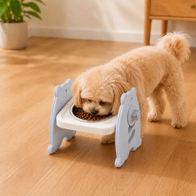 Malloren Adjustable Elevated Stainless Steel Pet Bowls for Cats & Small Dogs - Tilted Feeding Station for Easier Mealtime & Less Floor Mess