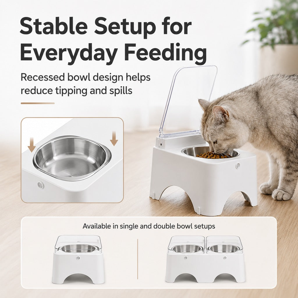 Malloren Smart Auto-Opening Covered Cat Bowl for Cleaner Indoor Feeding - Rechargeable Dustproof Cat Feeder