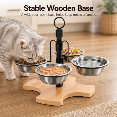 Malloren 4-Bowl Adjustable Elevated Pet Feeder for Cats & Small Dogs - Organized Food and Water Station
