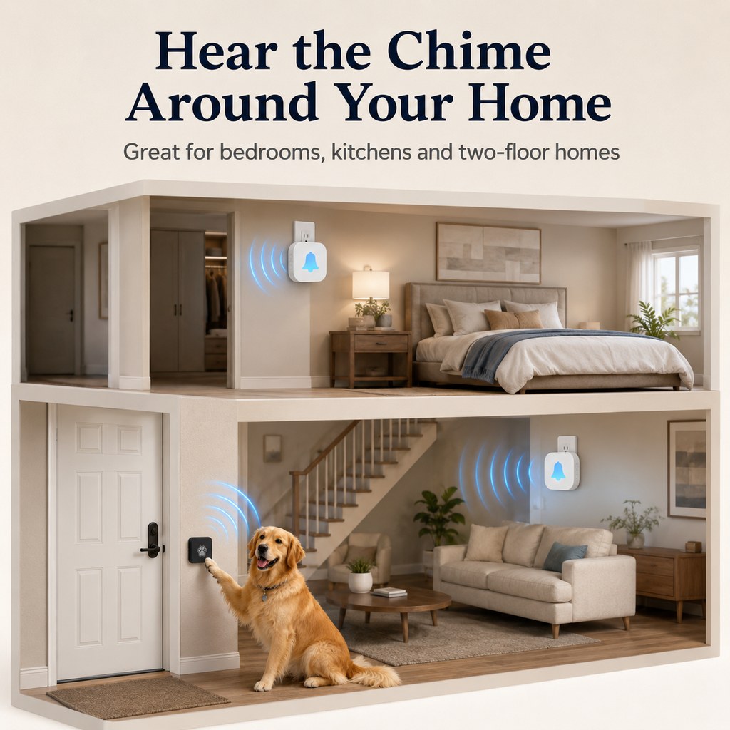 Malloren Wireless Dog Doorbell for Potty Training - Self-Powered Paw Button & Plug-In Chime to Help Dogs Ask to Go Outside