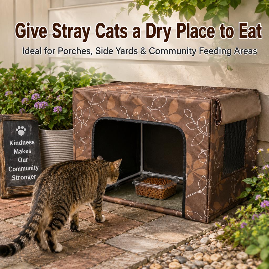 Malloren Outdoor Cat Feeding Shelter for Backyards - Weather-Resistant Food Station Cover