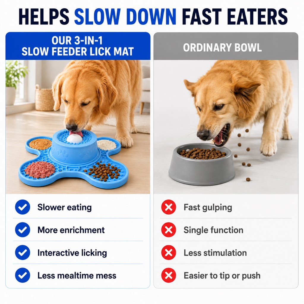 Malloren 3-in-1 Dog Lick Mat & Slow Feeder Bowl for Bath Time, Grooming & Home Alone - Helps Slow Fast Eating and Keep Pets Busy