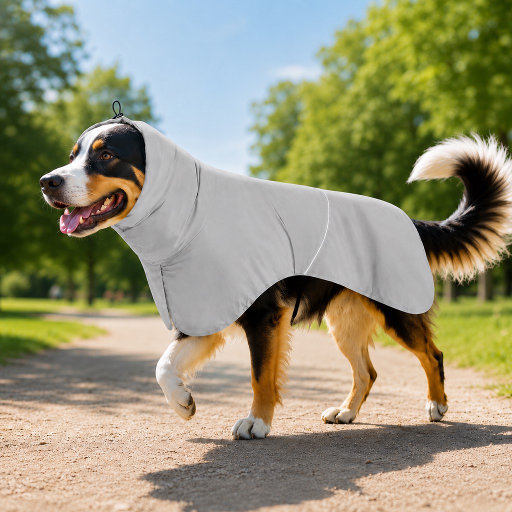 Malloren Hooded Dog Sun & Rain Cape for Summer Walks - Lightweight Neck-to-Back Coverage for Drizzle, Wind & Sunny Outdoor Days