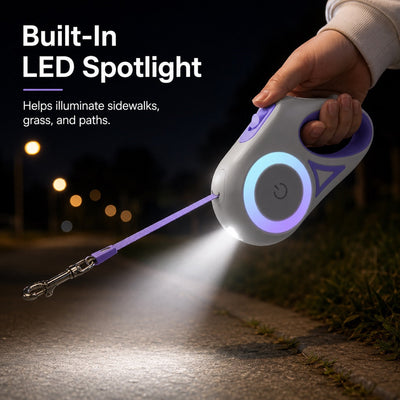 Malloren LED Retractable Dog Leash for Night Walks - Light-Up Dog Leash with Built-In Spotlight, RGB Side Glow & One-Touch Brake for Safer Evening Walks
