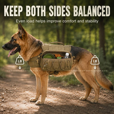 Malloren Tactical Dog Backpack Harness for Hiking, Camping & Daily Walks - Hands-Free Storage for Water, Treats & Poop Bags