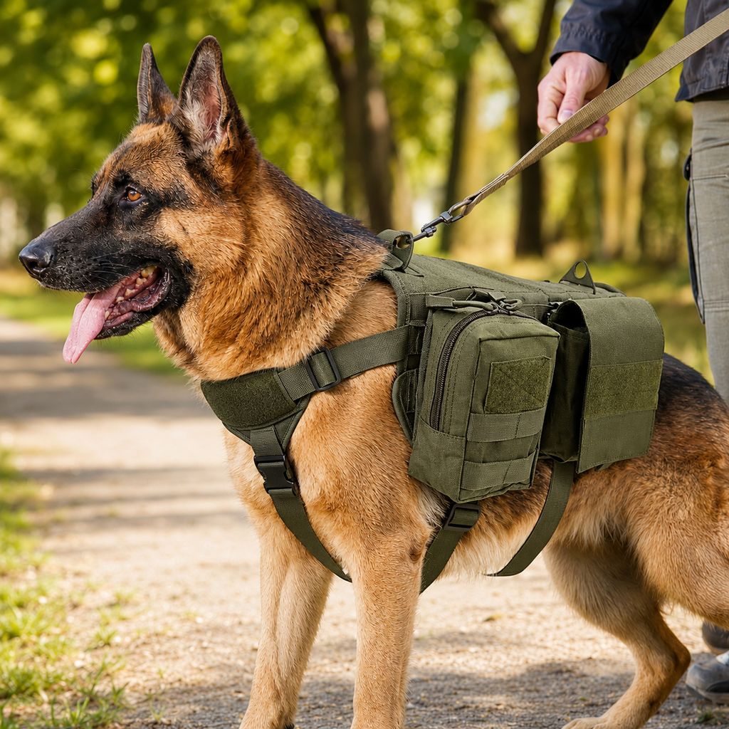 Malloren Tactical Dog Backpack Harness for Hiking & Daily Walks - Detachable Pouches for Gear & Better Control