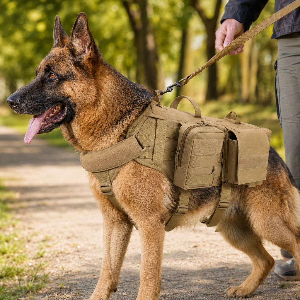 Malloren Tactical Dog Backpack Harness for Hiking & Daily Walks - Detachable Pouches for Gear & Better Control