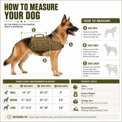 Malloren Tactical Dog Backpack Harness for Hiking, Camping & Daily Walks - Hands-Free Storage for Water, Treats & Poop Bags