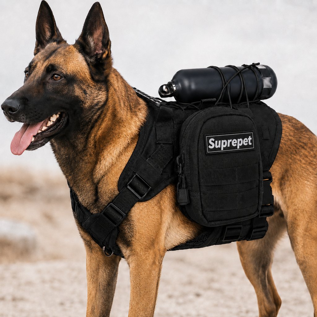 Malloren Tactical Dog Harness Backpack for Large Dogs - Outdoor Walking, Training & Hiking Gear with Load Carrying Pouch