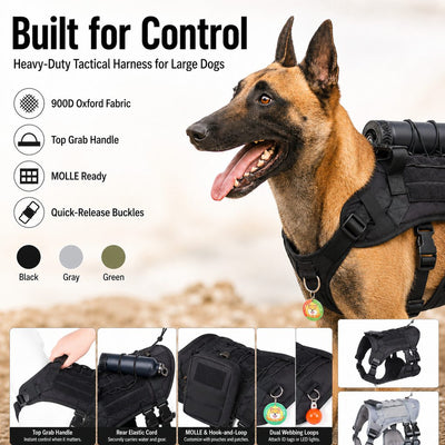 Malloren Tactical Dog Harness Backpack for Large Dogs - Outdoor Walking, Training & Hiking Gear with Load Carrying Pouch