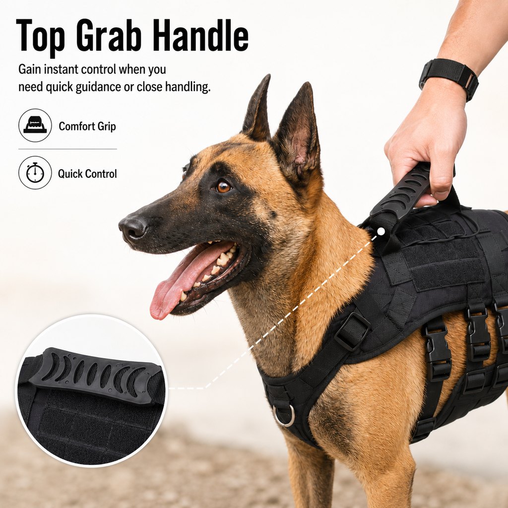 Malloren Tactical Dog Harness Backpack for Large Dogs - Outdoor Walking, Training & Hiking Gear with Load Carrying Pouch