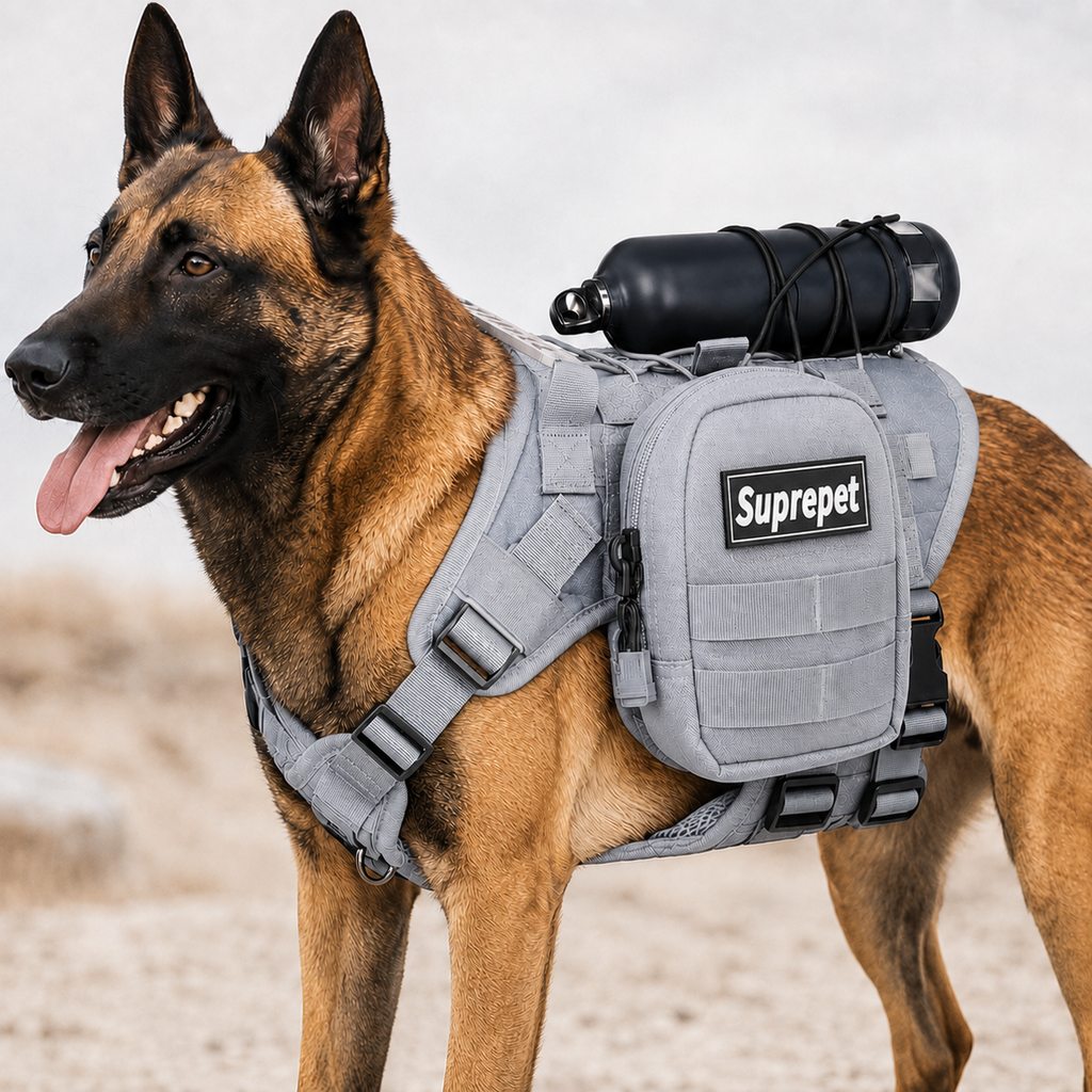 Malloren Tactical Dog Harness Backpack for Large Dogs - Outdoor Walking, Training & Hiking Gear with Load Carrying Pouch