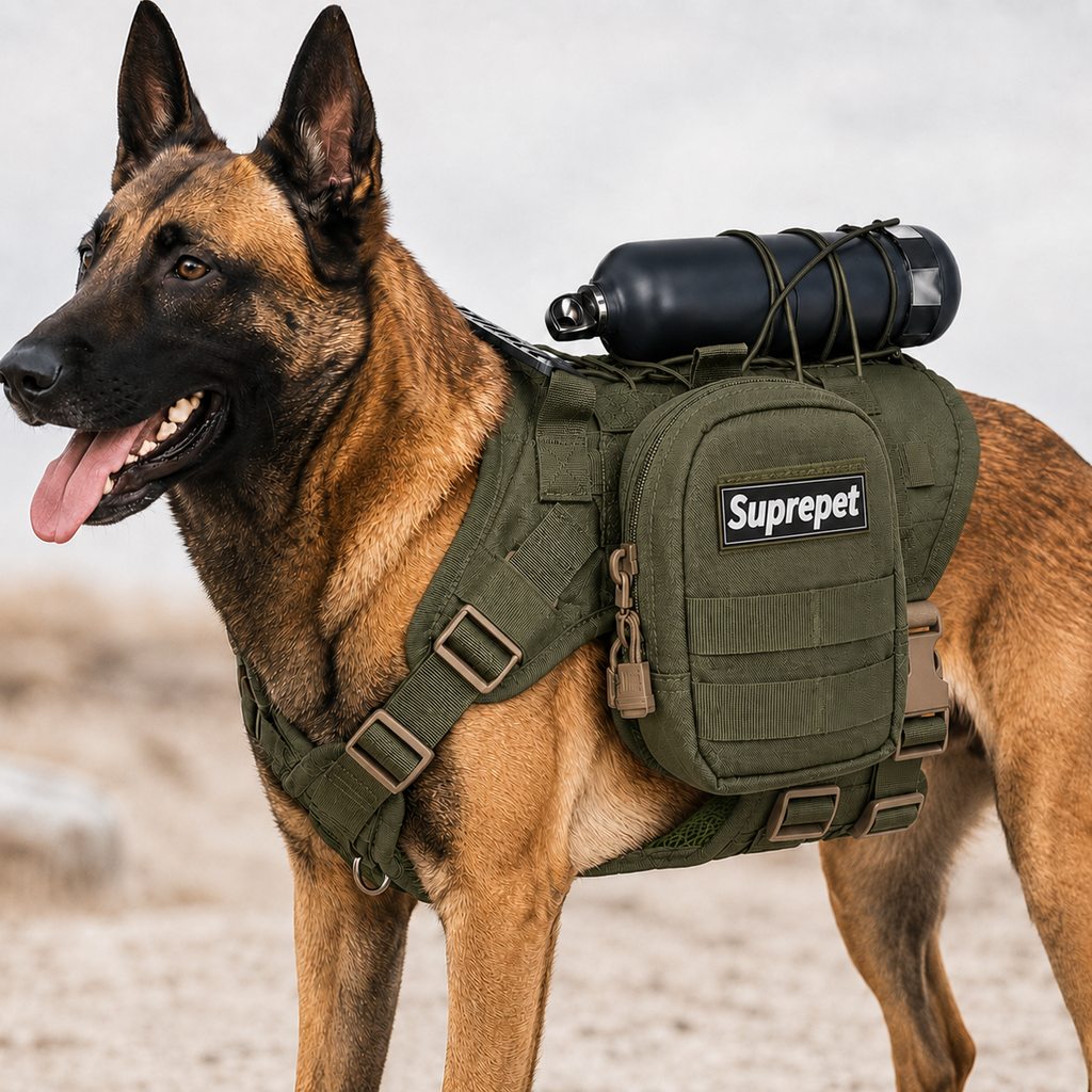 Malloren Tactical Dog Harness Backpack for Large Dogs - Outdoor Walking, Training & Hiking Gear with Load Carrying Pouch