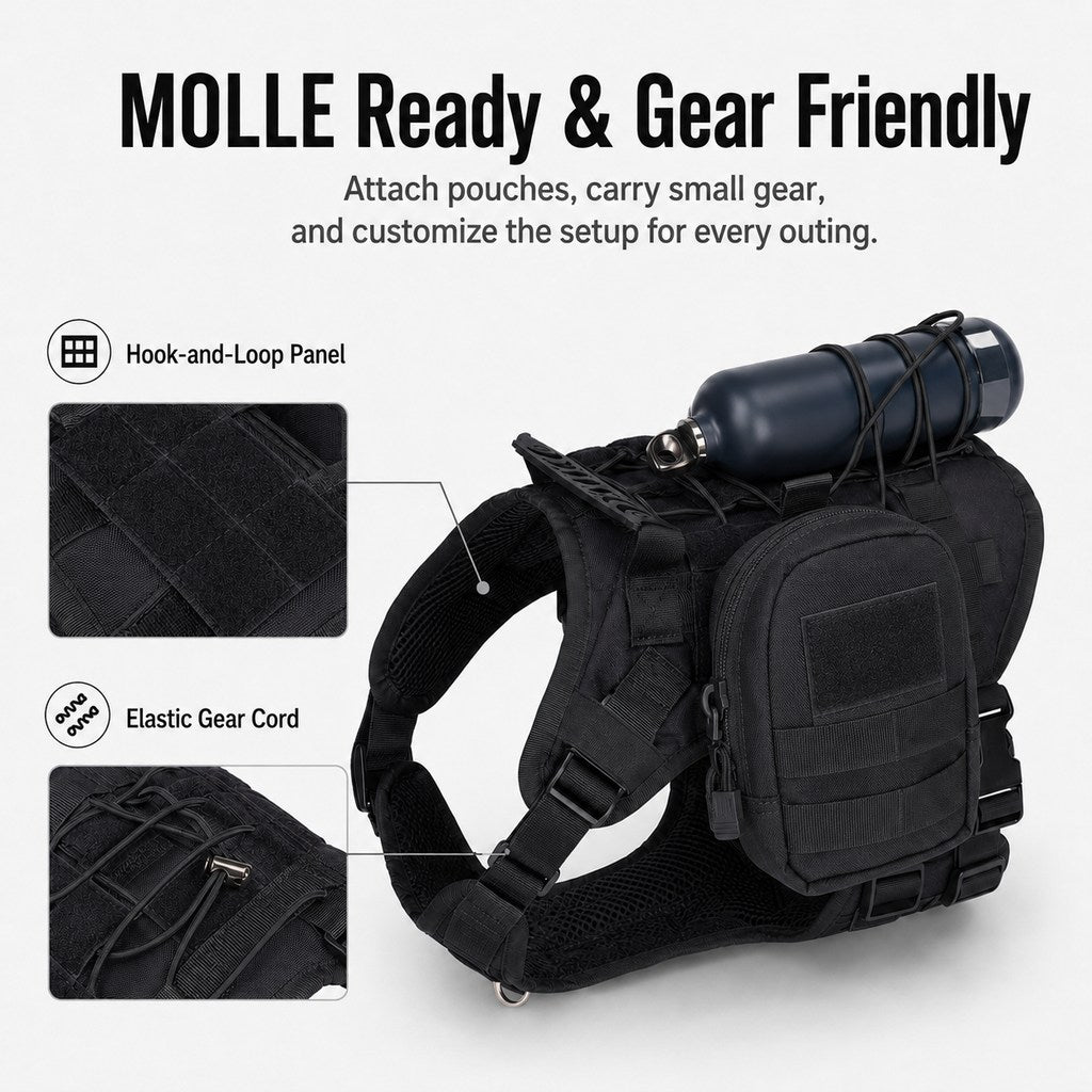 Malloren Tactical Dog Harness Backpack for Large Dogs - Outdoor Walking, Training & Hiking Gear with Load Carrying Pouch