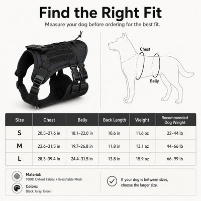 Malloren Tactical Dog Harness Backpack for Large Dogs - Outdoor Walking, Training & Hiking Gear with Load Carrying Pouch