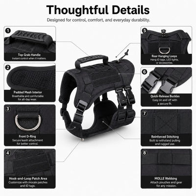Malloren Tactical Dog Harness Backpack for Large Dogs - Outdoor Walking, Training & Hiking Gear with Load Carrying Pouch