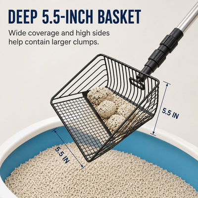 Malloren Telescoping Cat Litter Scoop for Deep Litter Boxes – Long Handle Sifter for Less Bending