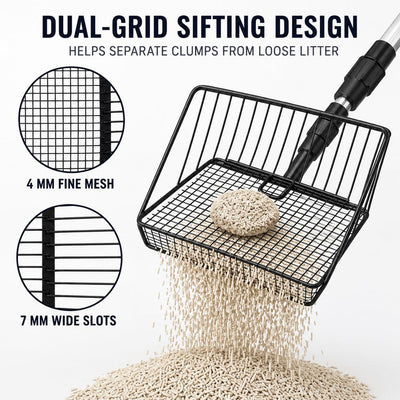 Malloren Telescoping Cat Litter Scoop for Deep Litter Boxes – Long Handle Sifter for Less Bending