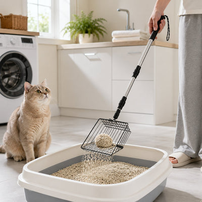 Malloren Telescoping Cat Litter Scoop for Deep Litter Boxes – Long Handle Sifter for Less Bending