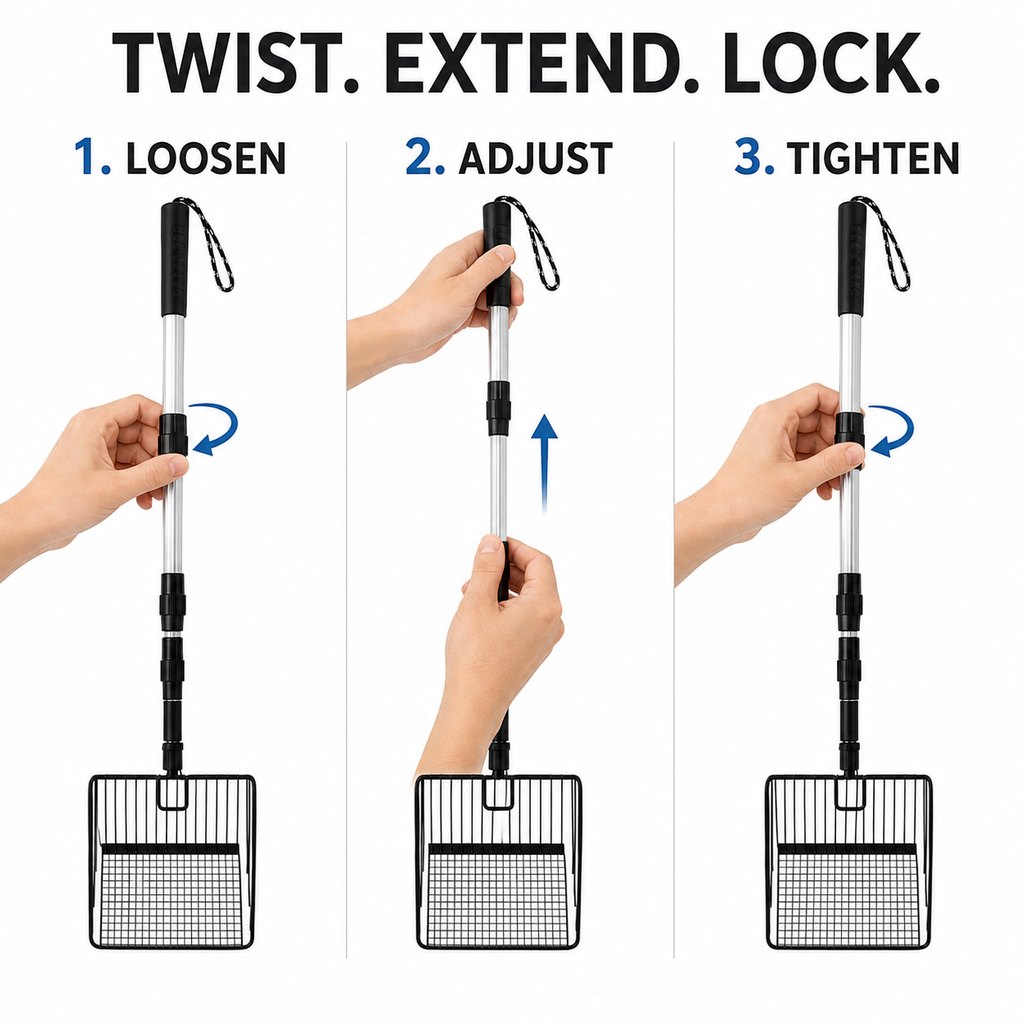 Malloren Telescoping Cat Litter Scoop for Deep Litter Boxes – Long Handle Sifter for Less Bending