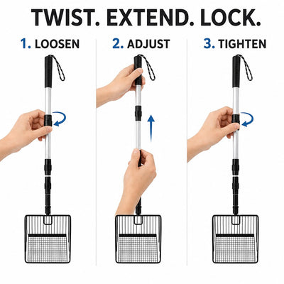 Malloren Telescoping Cat Litter Scoop for Deep Litter Boxes – Long Handle Sifter for Less Bending