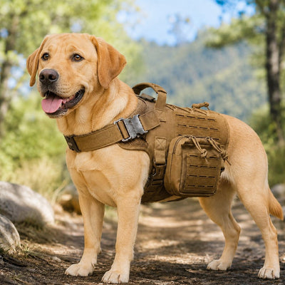 Malloren TrailGuard K9 Tactical Dog Backpack Harness with Dual Side Pouches for Hiking, Camping & Outdoor Walks