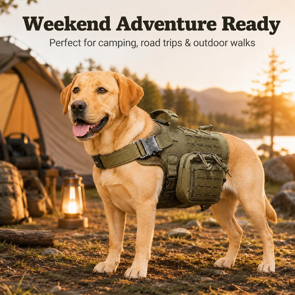Malloren TrailGuard K9 Tactical Dog Backpack Harness with Dual Side Pouches for Hiking, Camping & Outdoor Walks