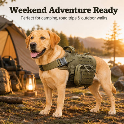 Malloren TrailGuard K9 Tactical Dog Backpack Harness with Dual Side Pouches for Hiking, Camping & Outdoor Walks