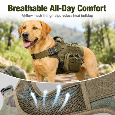 Malloren TrailGuard K9 Tactical Dog Backpack Harness with Dual Side Pouches for Hiking, Camping & Outdoor Walks